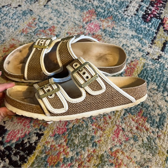 Birkenstock Arizona Textile Natural Jute White Sandals - Picture 4 of 8